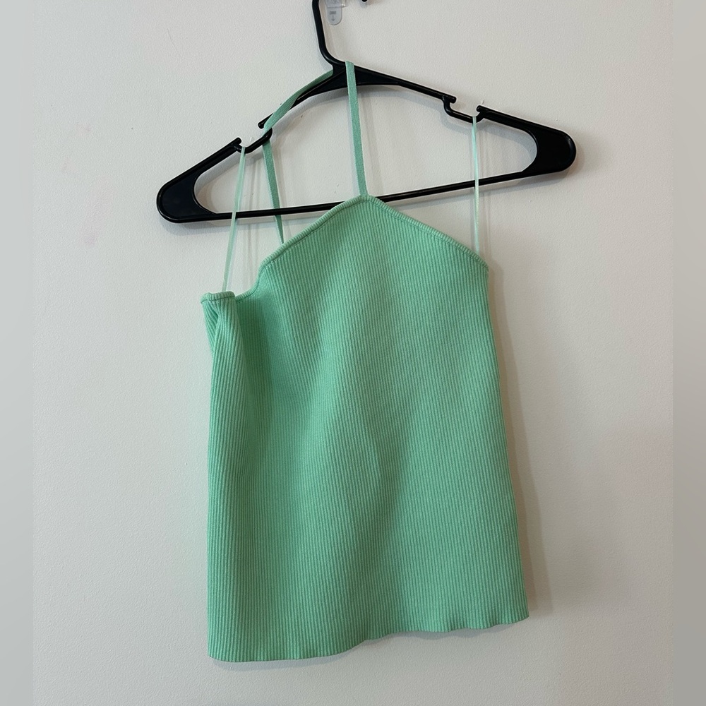 Endless Rose Grey Lab Mint Green One Shoulder Strap Knit Tank Top Ribbed M New